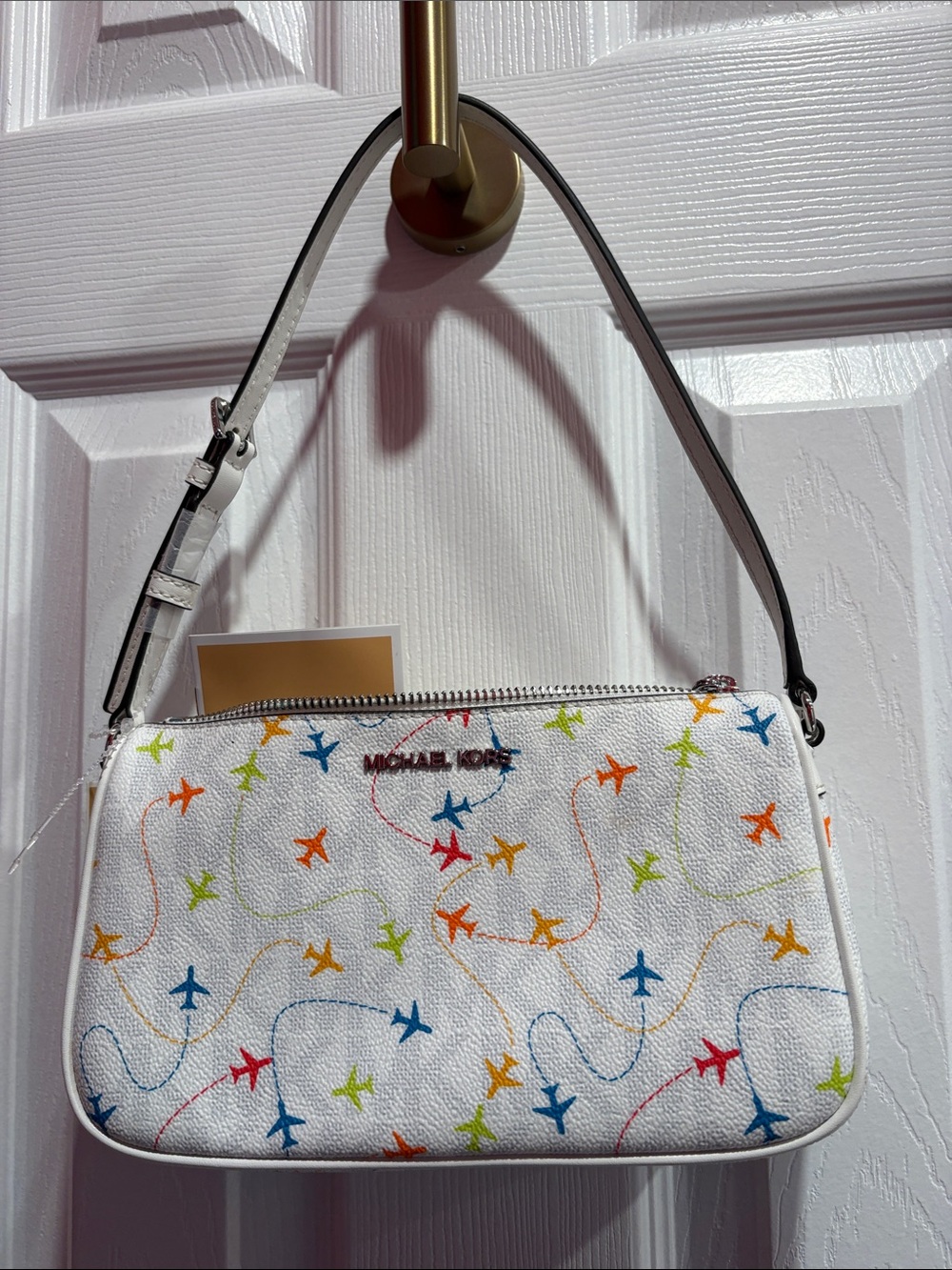 BNWT MICHAEL KORS Viral White Multicolor Airplane-Print Shoulder Bag